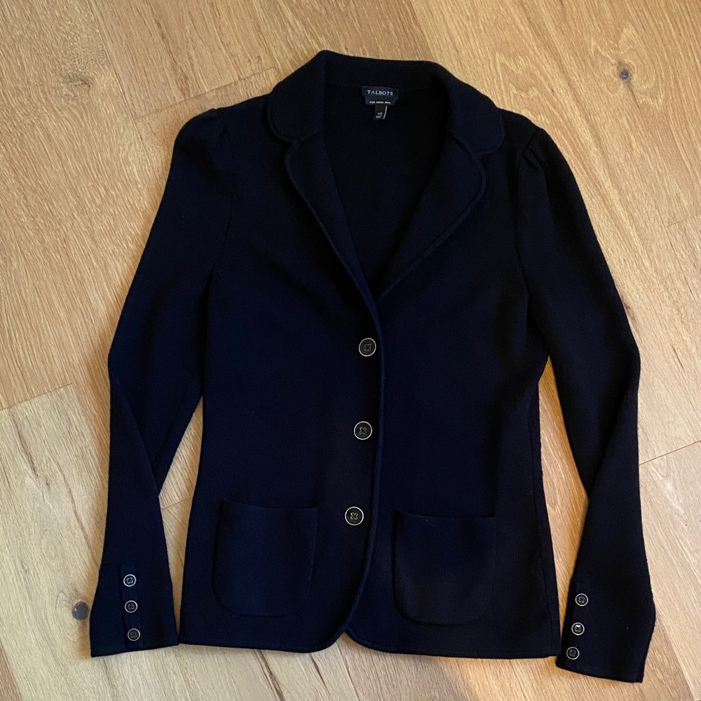 Talbots Black knit Blazer with Patch Pockets